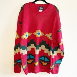 Vintage Woolrich Southwestern Crew Sweater Aztec Red Blue Size XL